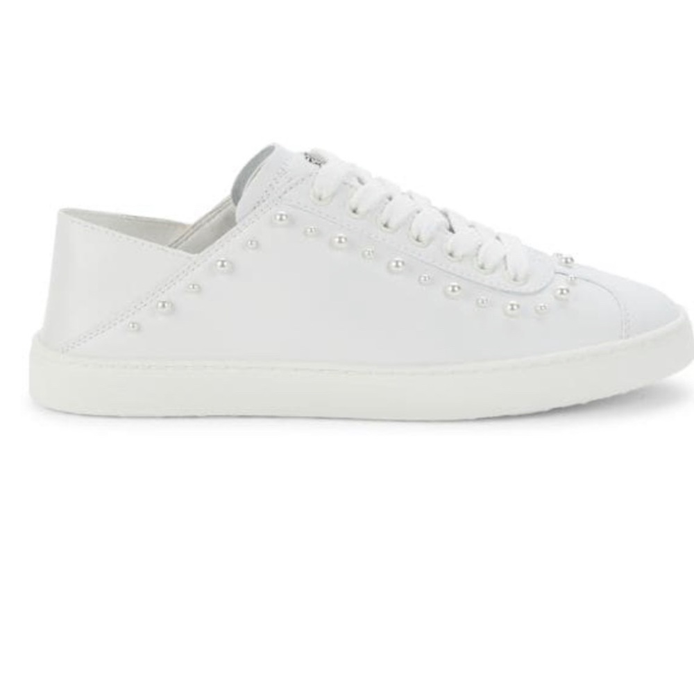 Stuart Weitzman, Women's Faux-Pearl Studded Leather Sneakers Size 9